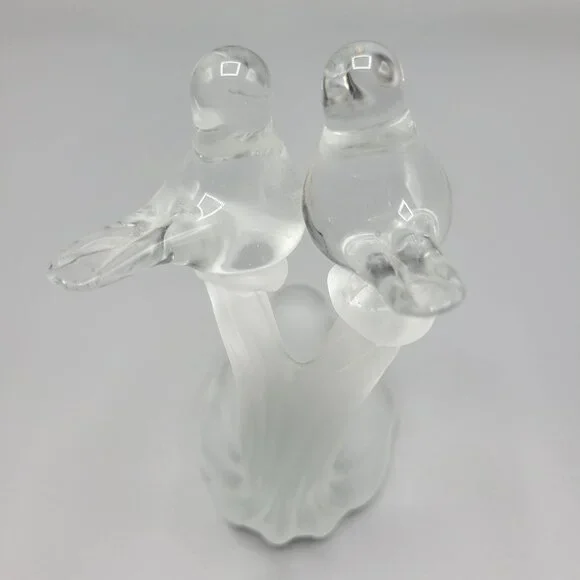 Vintage Artmark Glass Crystal Clear & Frosted Branch Love Birds Figurine 5.5" - Picture 8 of 15